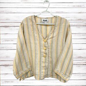 Flax 100% Linen Striped Short Sleeve Top Size Large